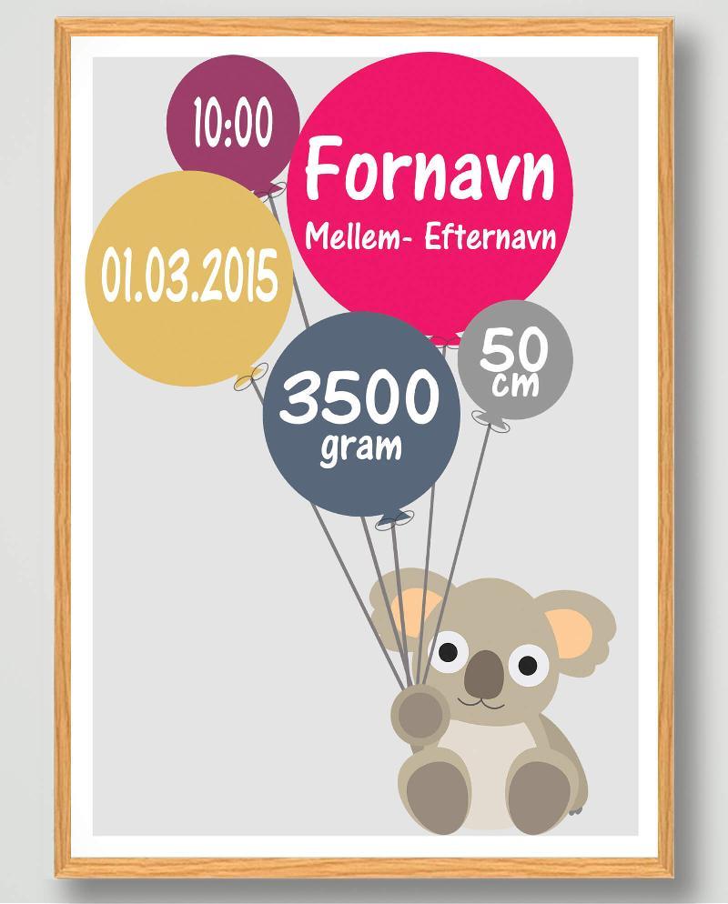 Koalabjørn Fødselsplakat (30x40cm)