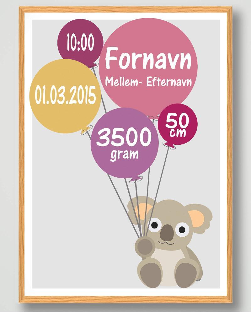 Koalabjørn Fødselsplakat - M (30x40cm)