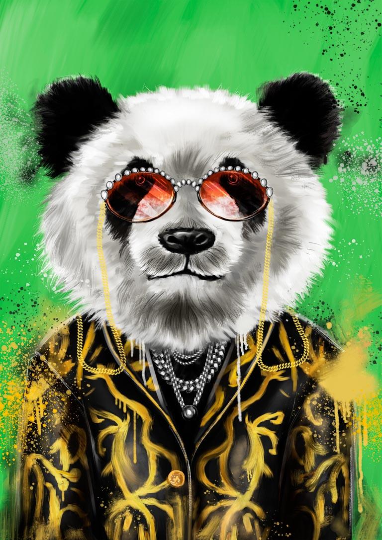 Panda i guldjakke Plakat