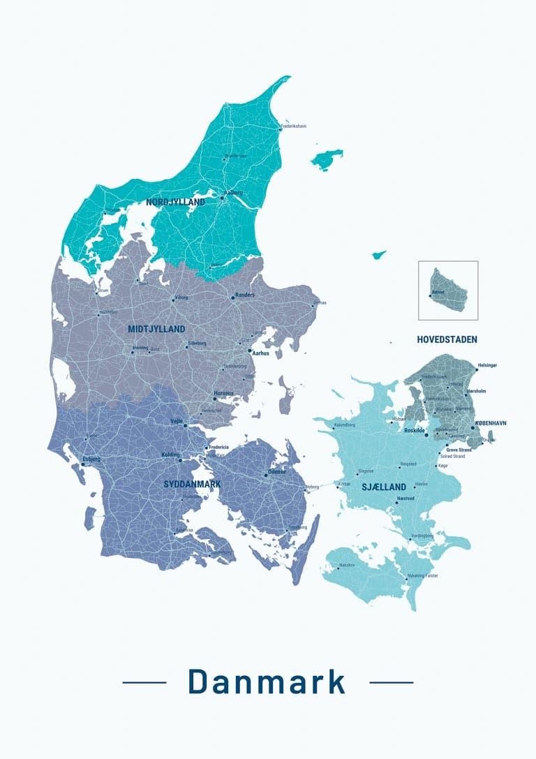 Blå Plakat med Danmarkskort