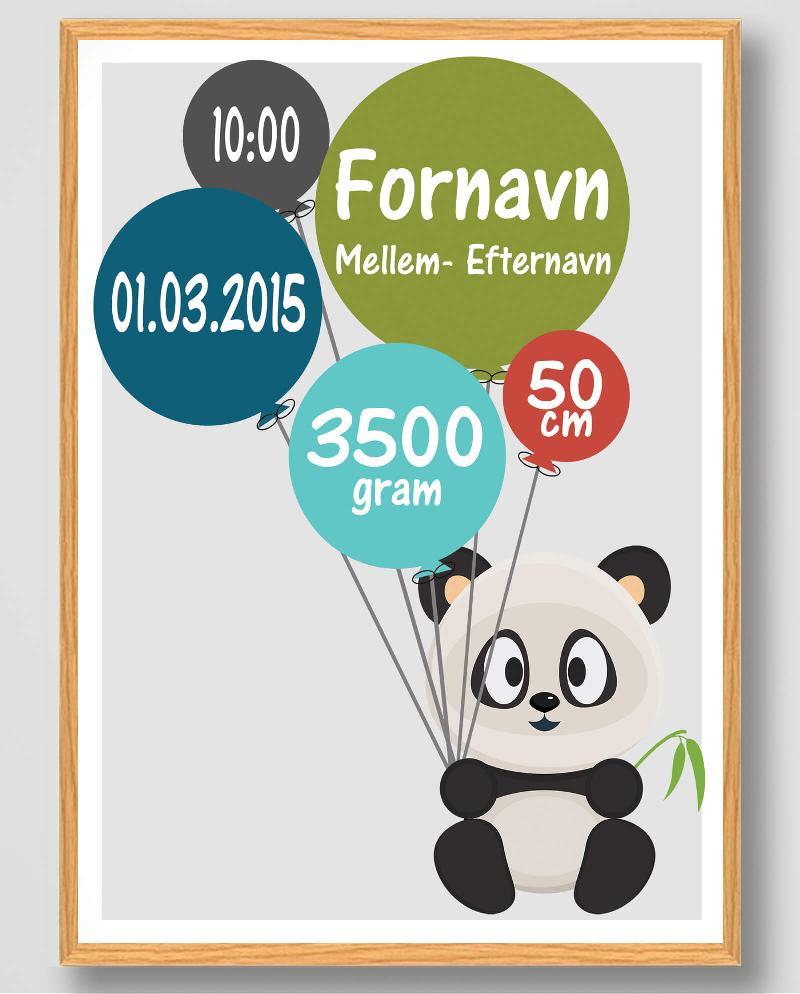 Panda Fødselsplakat (M - 30x40 cm)
