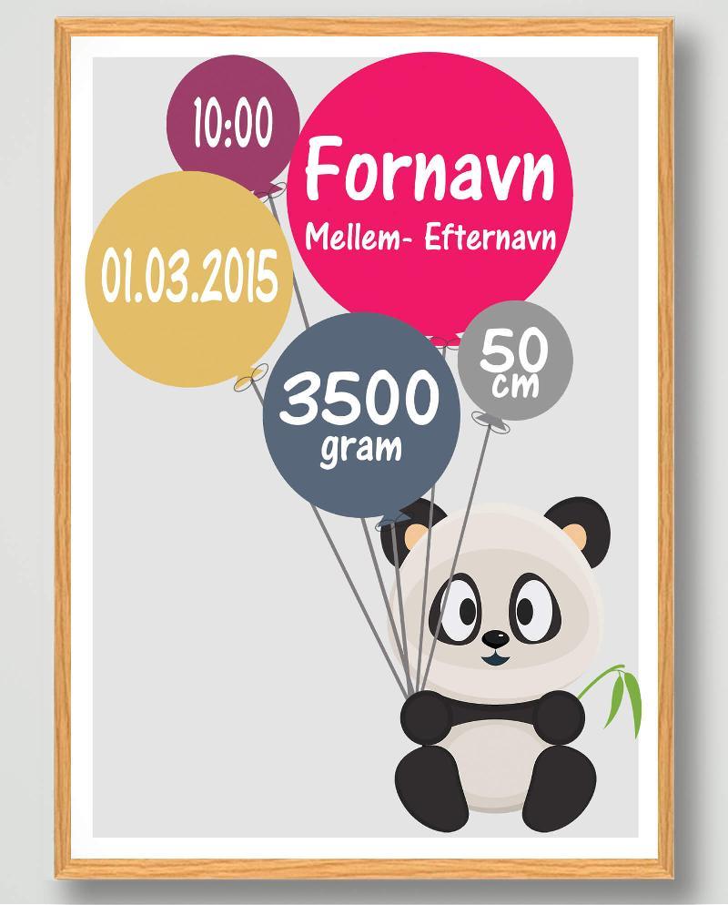 Panda Fødselsplakat (Mål: 30x40 cm)