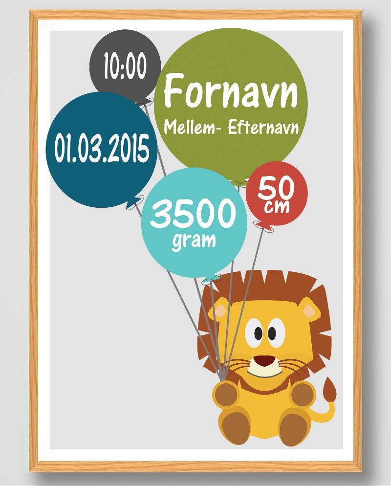 Fødselsplakat med løve - M (30x40cm)