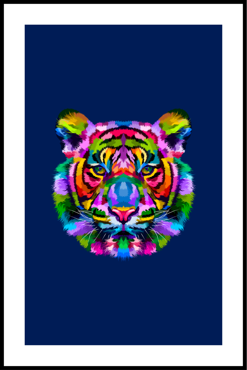 Farverig tiger plakat - 40x50 cm