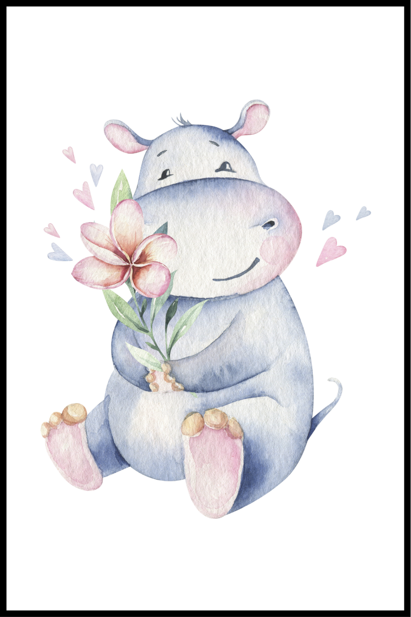 Lille flodhest plakat til børn – 30x40 cm
