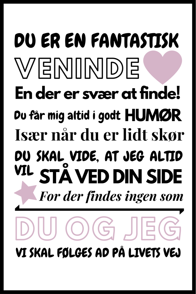 Veninde Digt Plakat - 30x40 cm Kunstværk
