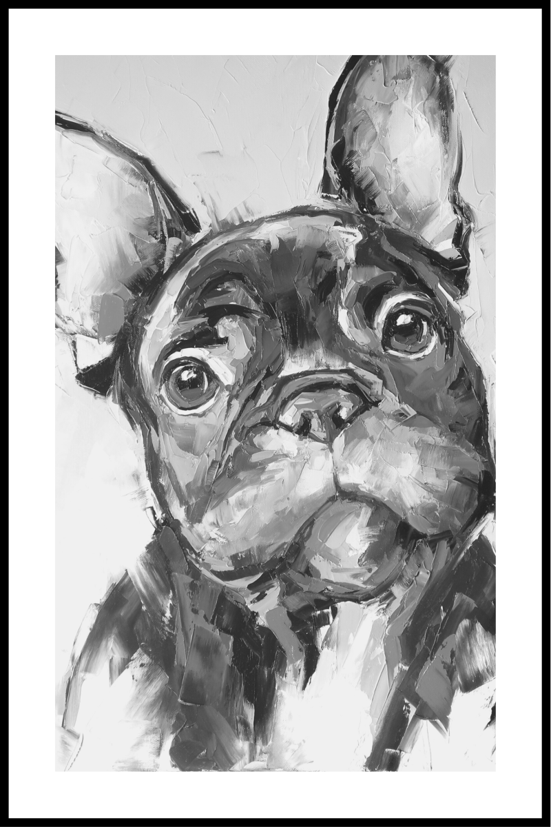 Plakat af sort/hvid hund - 40x50 cm