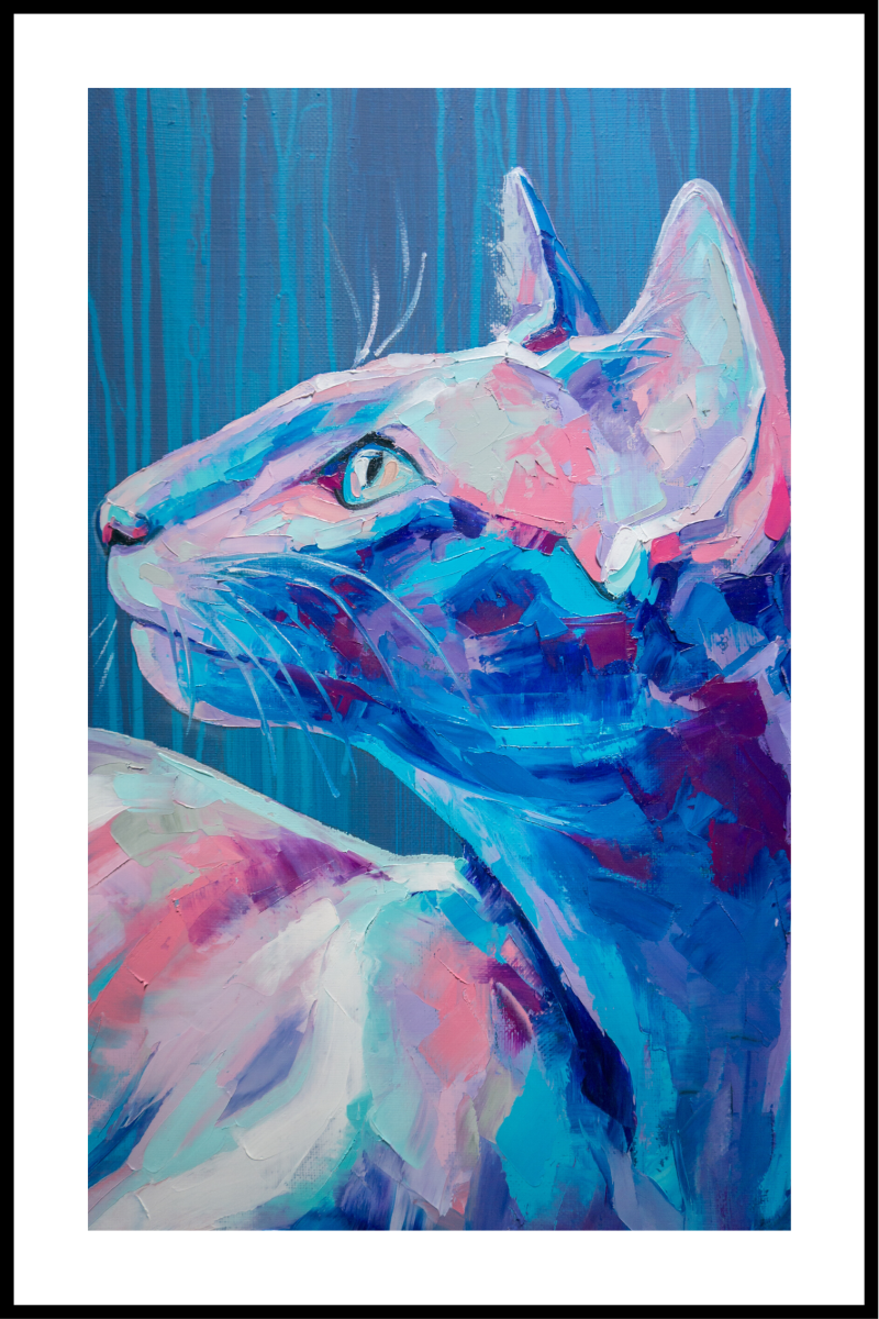 Farvet kat med kant plakat - 30x40 cm