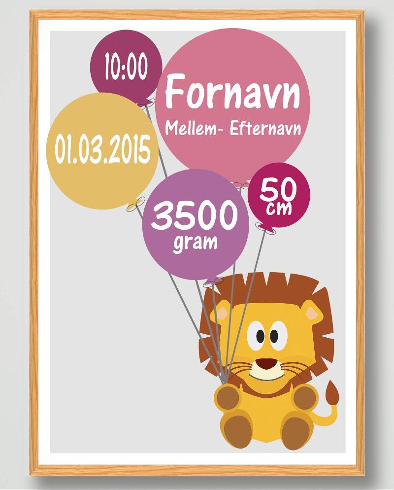 Fødselsplakat med løve - M (30x40 cm)