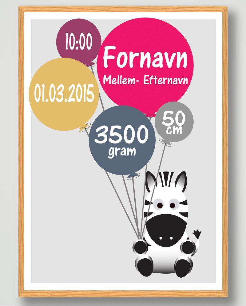 Zebra Fødselsplakat (M - 30x40cm)