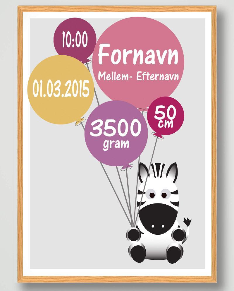 Zebra Fødselsplakat (M - 30x40cm)