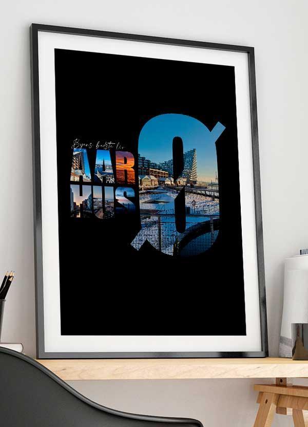 Aarhus Ø Plakat – Bedste liv i byen (sort) A4