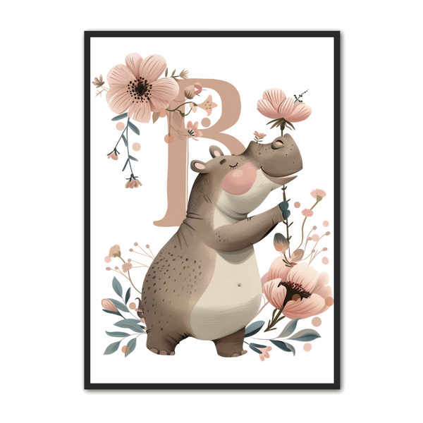 Flodhest B Bogstav Plakat 35 cm