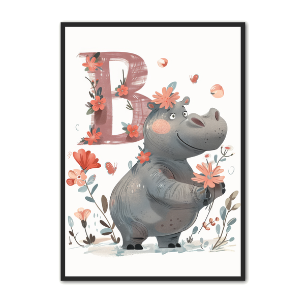 B Bogstav Plakat 37 – Flodhest Illustration