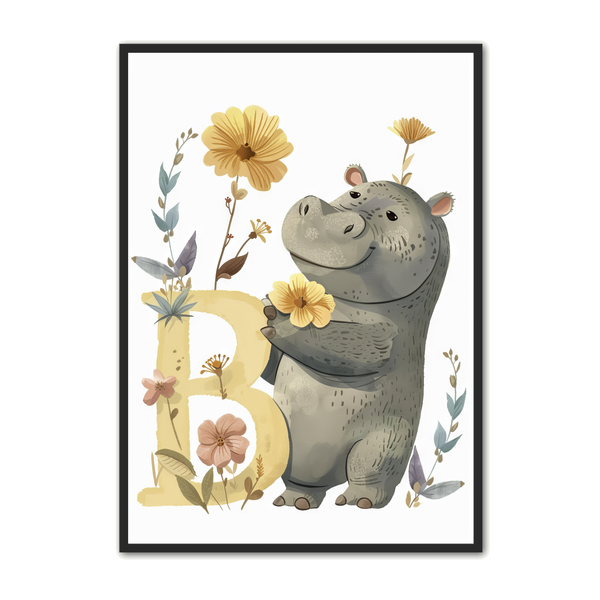 B Bogstav Plakat 39 – Flodhest Illustration