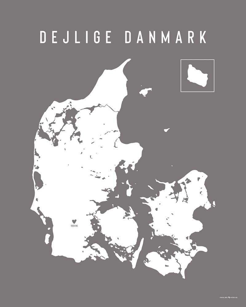 Mørkegrå Danmarkskort Plakat