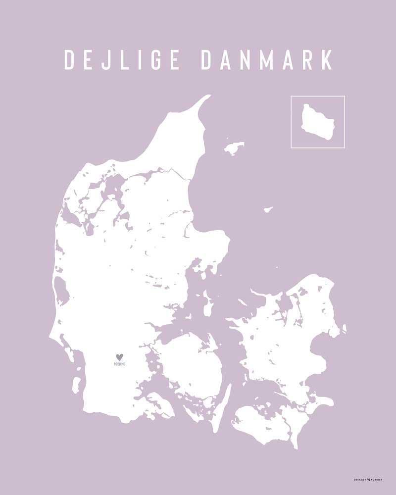 Plakat med Danmarkskort i blommefarve