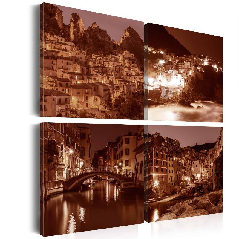 Lærredstryk af italienske byer (Sepia)