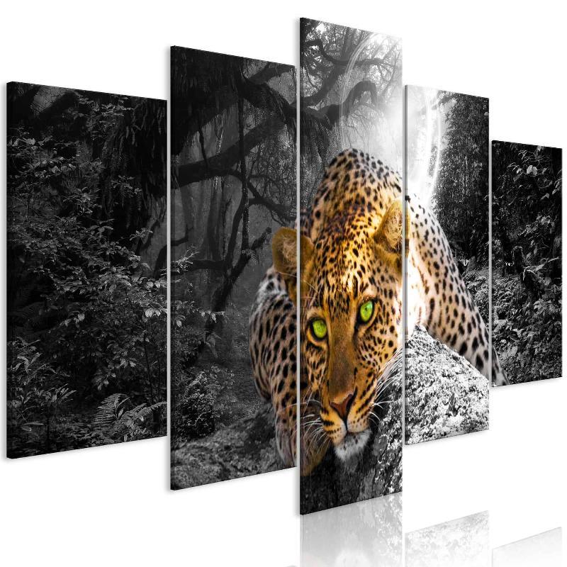 Leopard Lærredstryk (5 dele) Grå
