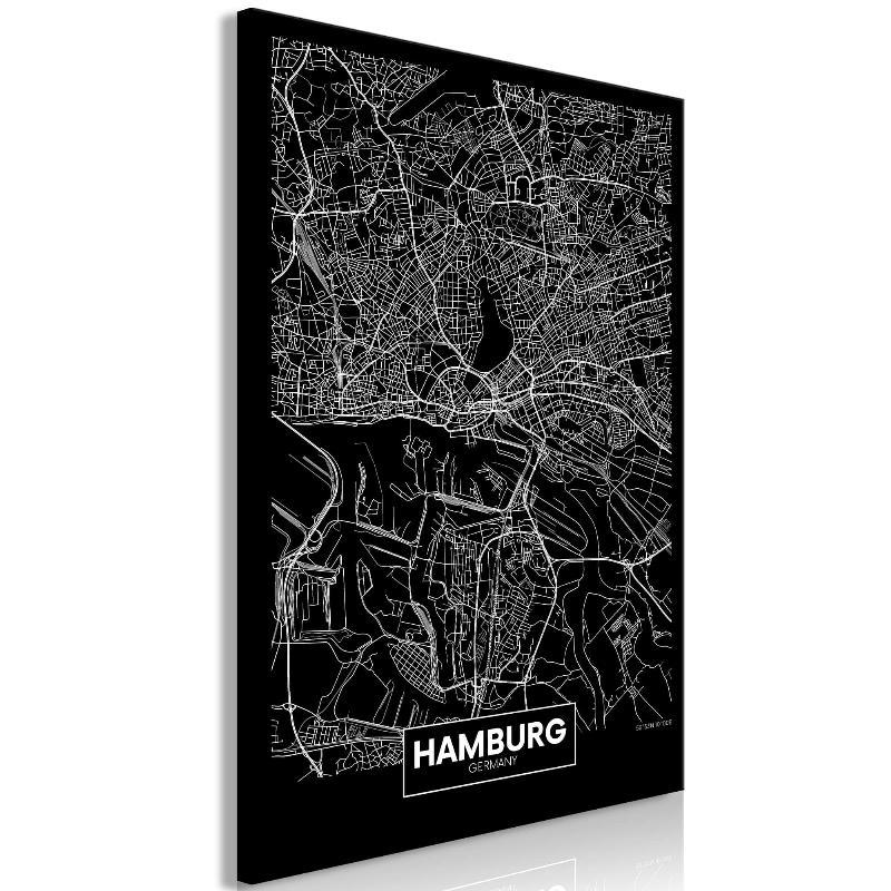 Lærredstryk Mørk Kort over Hamburg (1 del)