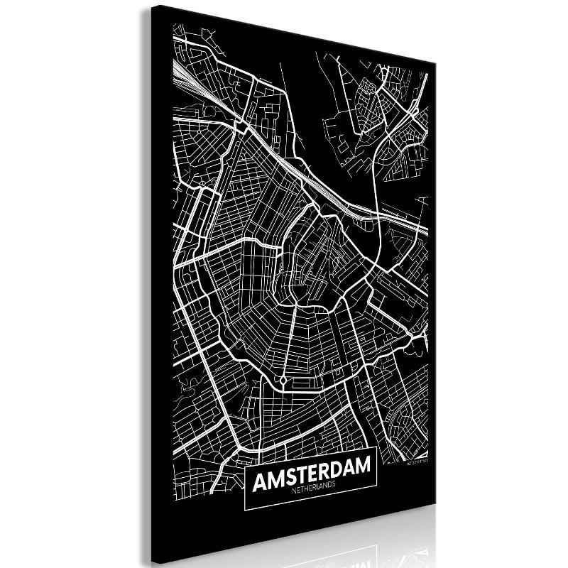 Lærredstryk Mørk Kort over Amsterdam (1 stk)