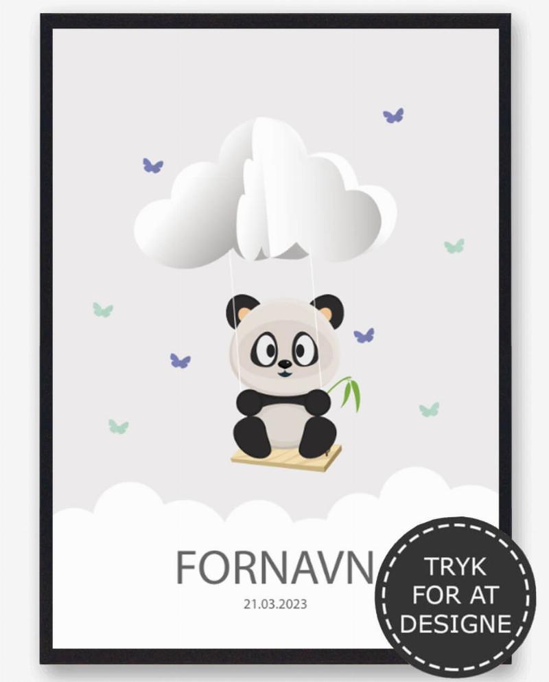 Panda Navnetavle - Plakat 50x70 cm