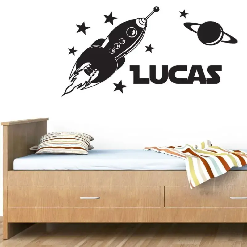 Raket Vægklistermærke med Navn – Ideel til Drengeværelset