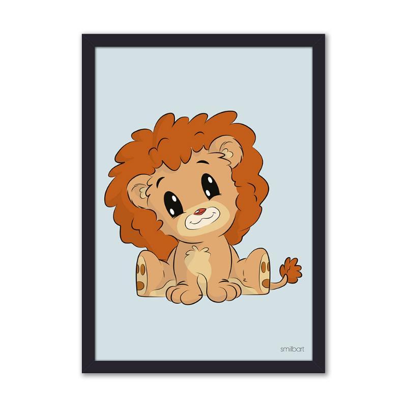Løveplakat - 21x29,7 cm med sort ramme