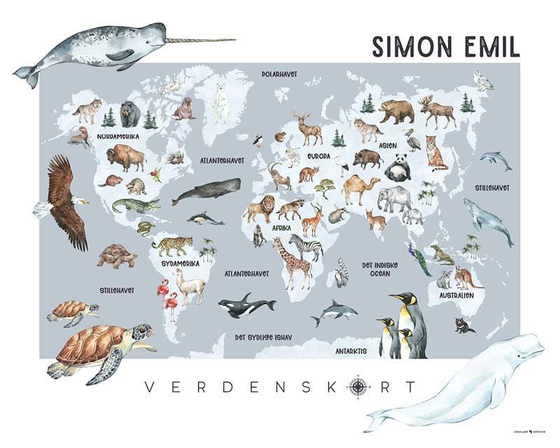 Blå plakat med verdenskort