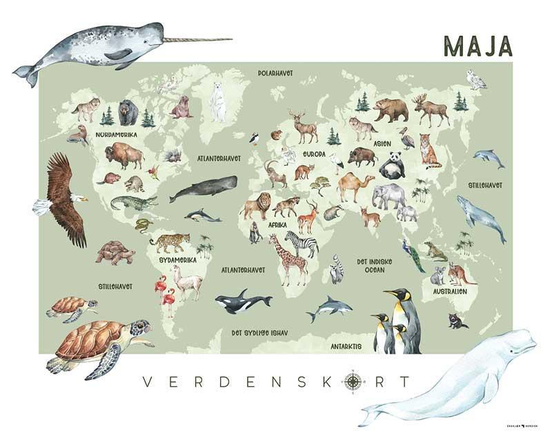 Grøn plakat med verdenskort