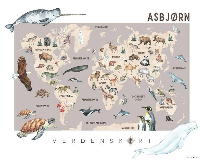 Verdenskort plakat i sandfarve