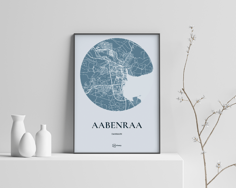 Aabenraa Plakat - Rundt kort Havblå 30x42 cm