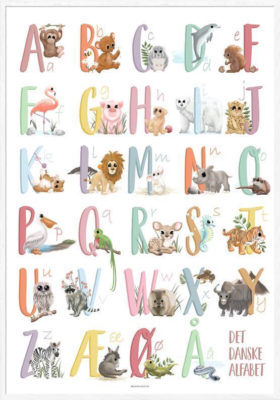 Unik alfabetplakat med dyremotiver til børneværelset!