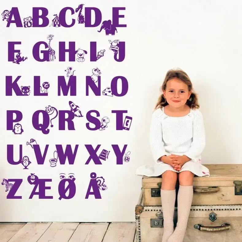 Farverigt Alfabet med Figurer – Vægbeklædning til Børneværelse