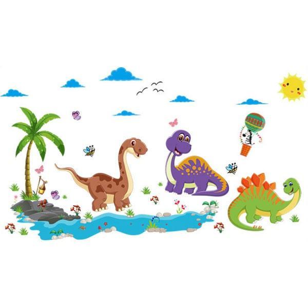 Sød dinosaur vægklistermærke med baby dinoer 90x60 cm