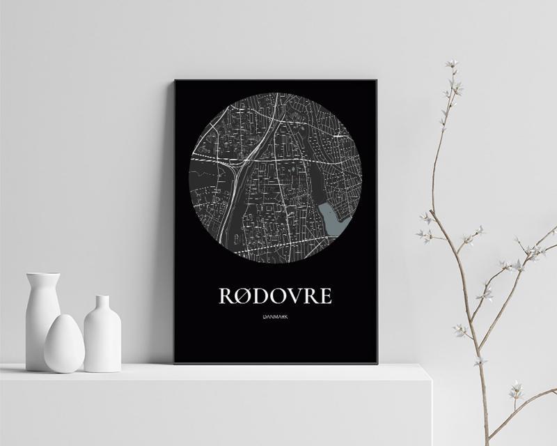 Rødovre Plakat - Sort Rundt Kort 60x84 cm (A1)
