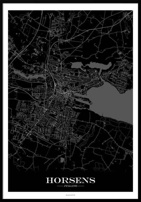 Horsens bykort plakat i sort-hvid design