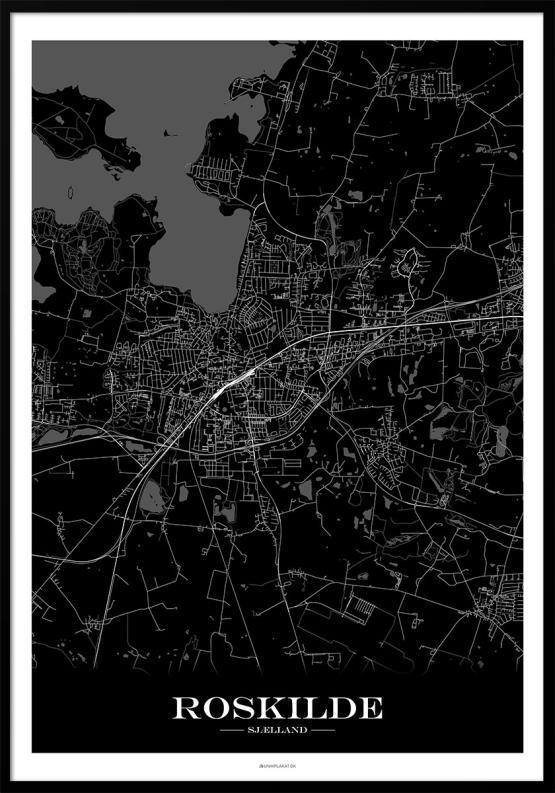 Roskilde bykort plakat med sort baggrund