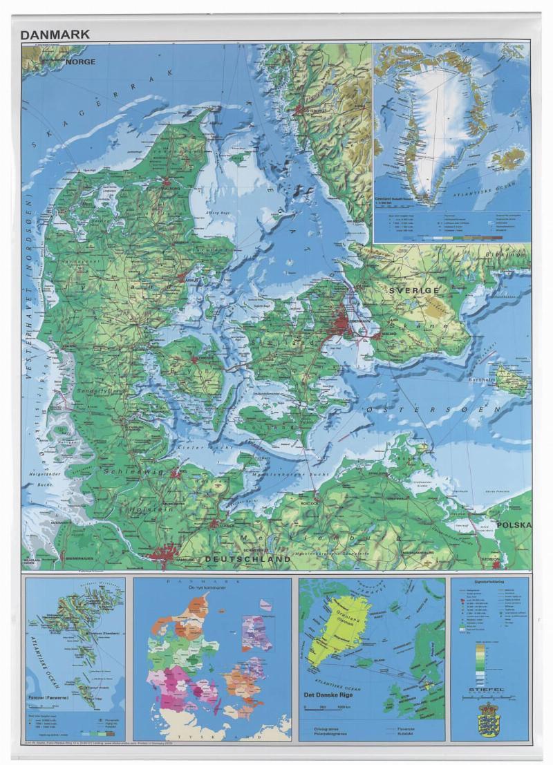 Danmarks kort - 97 x 137 cm