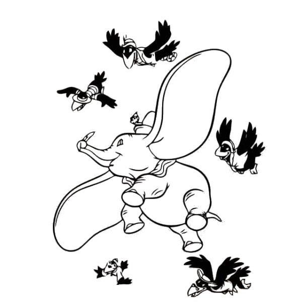 Sød wallstickers med Dumbo og kragevenner 42x55cm