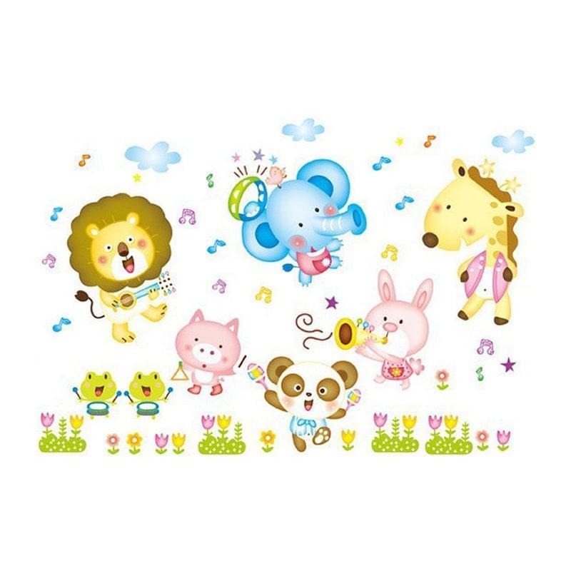 Musikdyrestickers til børneværelset – Elefant, Giraf, Løve