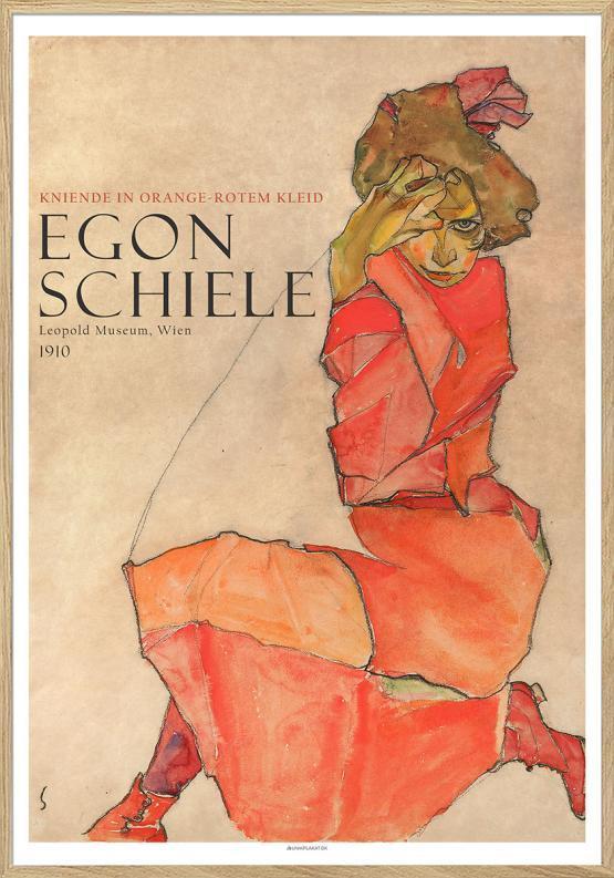 Egon Schiele Plakat - Knælende Kvinde i Rød Kjole