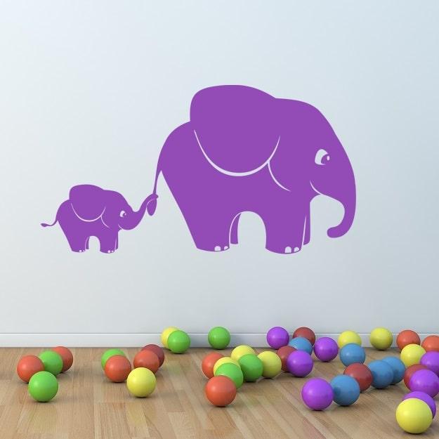 Vægklistermærke: Mor og kalv elefant