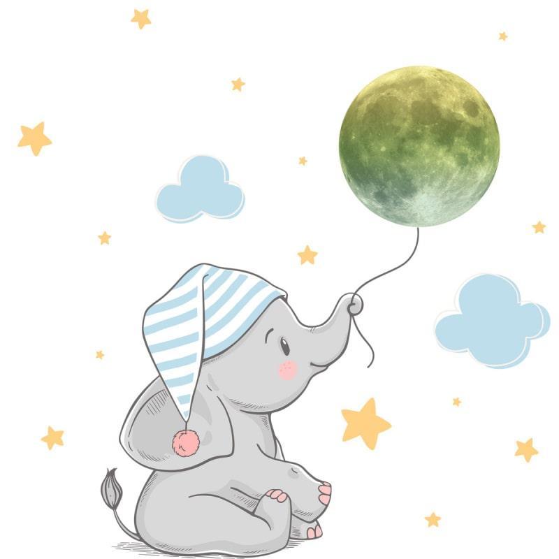 Sød selvlysende elefant wallsticker - 18 stk.