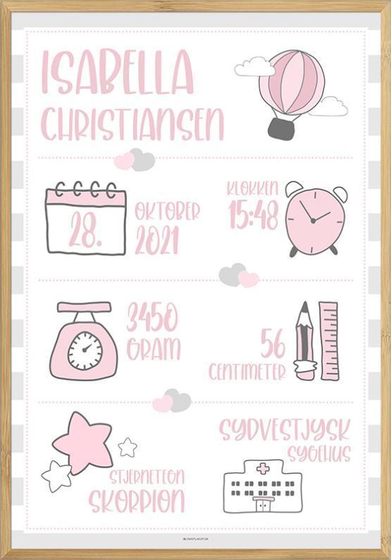 Dåbsplakat med Grå Striber – Elegant Pige Dekoration!