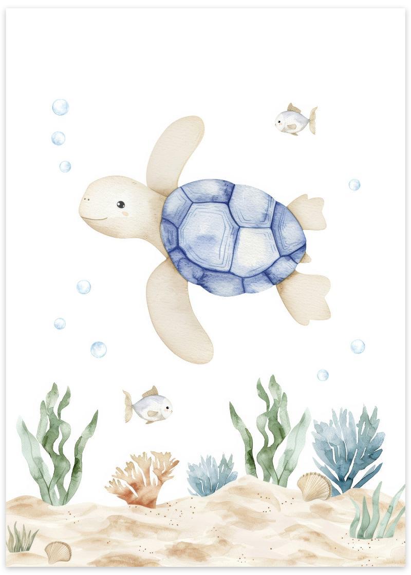 Glad skildpadde plakat til børneværelset