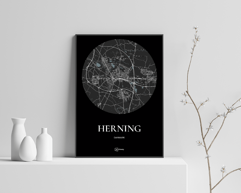 Herning Plakat Rundt Kort Sort 21x30 cm (A4)