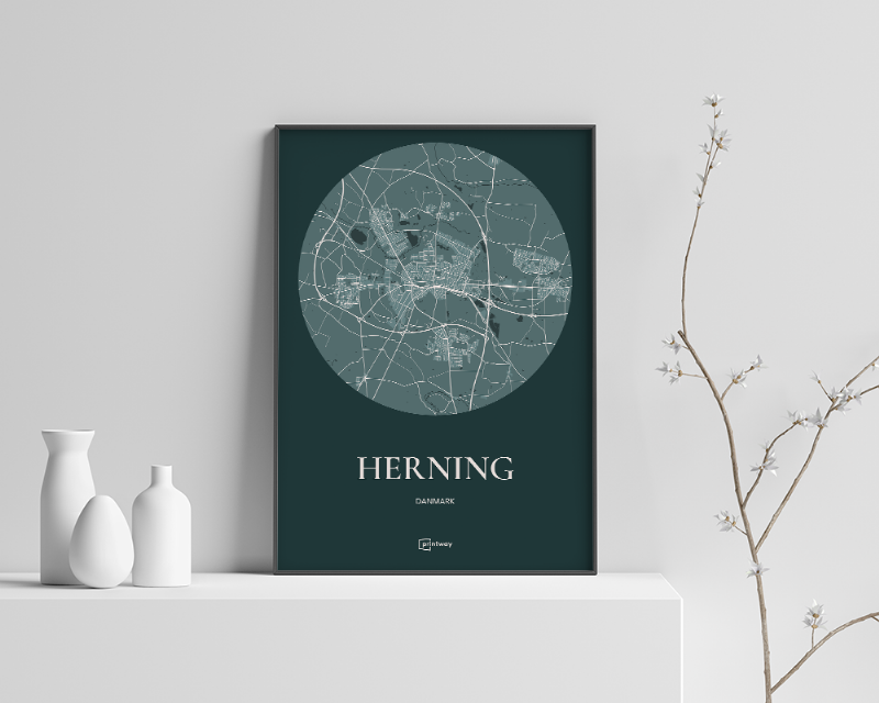 Herning Plakat - Rundt kort i Skovgrøn 60x84 cm