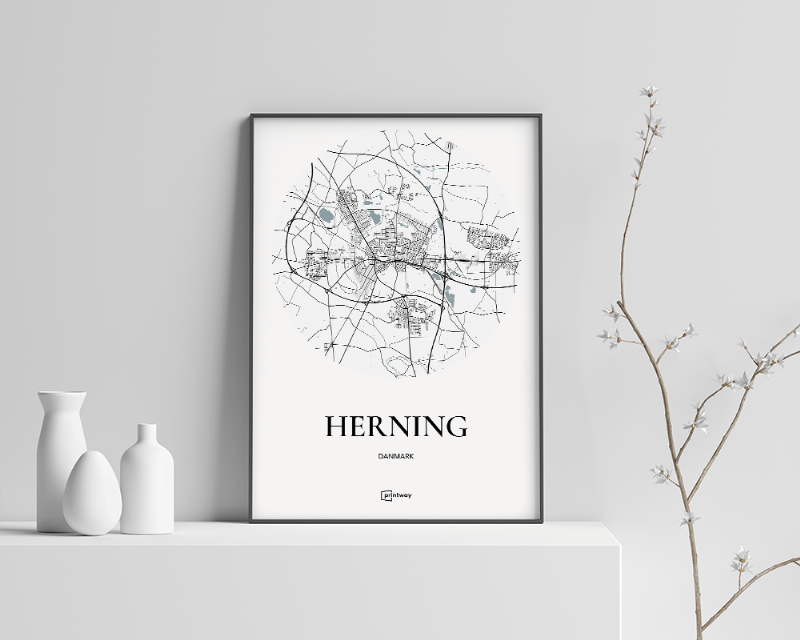 Herning Plakat - Rundt Kort Hvid 42×60 cm
