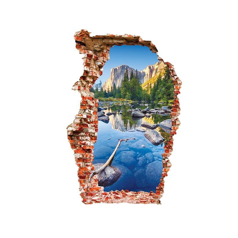 Udsigt til Flot Bjerglandskab - Vægklistermærke 90x60 cm